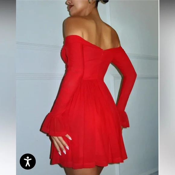 Miss Lola Vibrant Red Off-Shoulder Dress - Picture 3 of 6